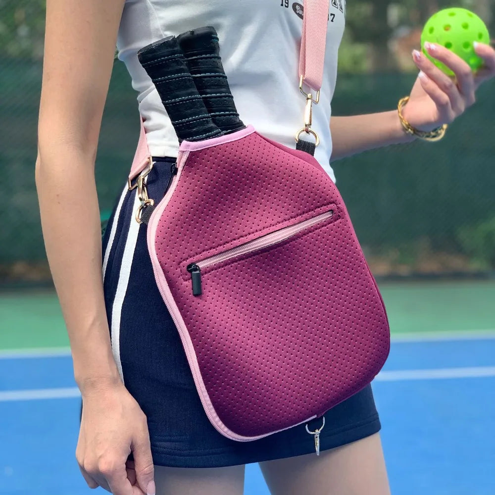 Large Capacity Pickleball Crossbody Bag Waterproof Zipper Closure Pickleball Paddle Cover Adjustable Strap Professional